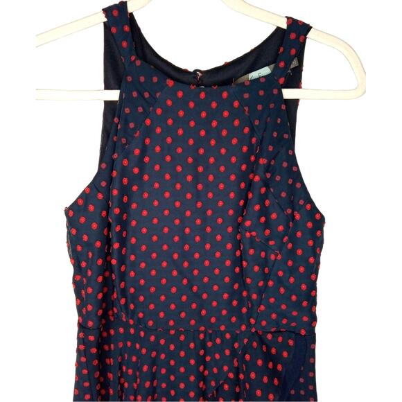 Eva Franco Maryanne Navy Blue Retro Clipdot Ruffle Dress - 2 - Picture 3 of 12